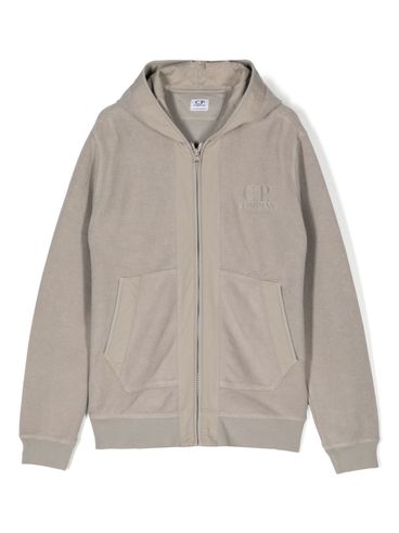 C.P. COMPANY - Felpa in cotone beige con zip e cappuccio