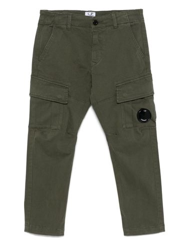 C.P. COMPANY - Pantaloni in cotone verde con tasche e logo lente applicato