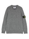 stone island - Maglione in lana grigia girocollo con patch logo