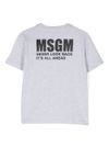 msgm - T-shirt in cotone grigio con stampa logo nero - 1