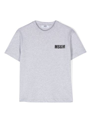 MSGM - T-shirt in cotone grigio con stampa logo nero