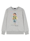 polo ralph lauren - Felpa in cotone grigio con stampa orso