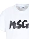 msgm - T-shirt in cotone bianco con stampa logo frontale nero - 1