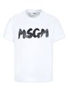 msgm - T-shirt in cotone bianco con stampa logo frontale nero