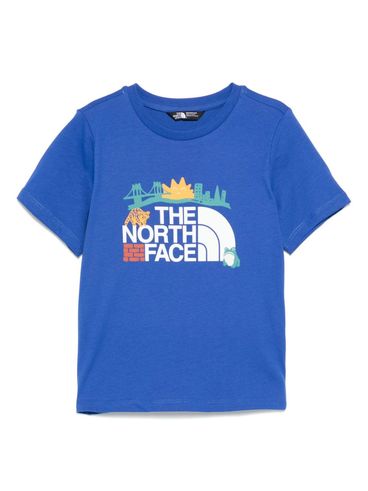 THE NORTH FACE - T-shirt in cotone blu con stampa e logo