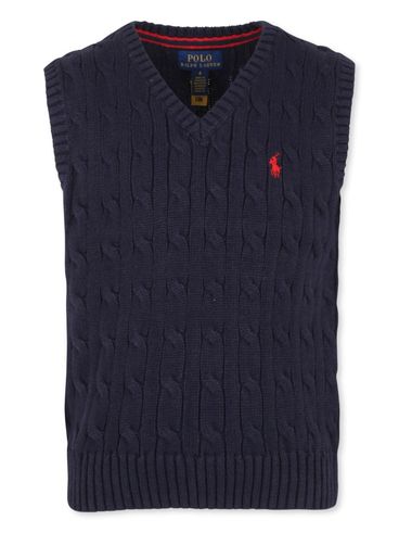 POLO RALPH LAUREN - Gilet in maglia blu intrecciata