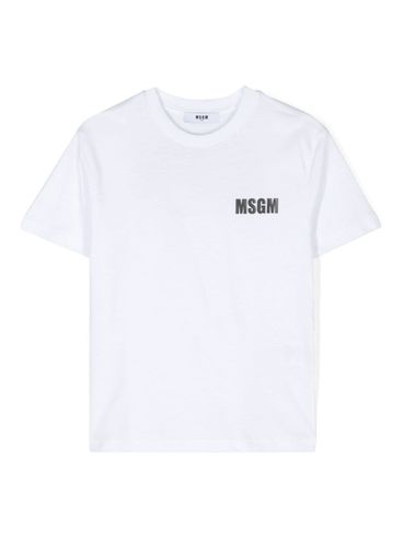 MSGM - T-shirt in cotone bianco con stampa logo nero