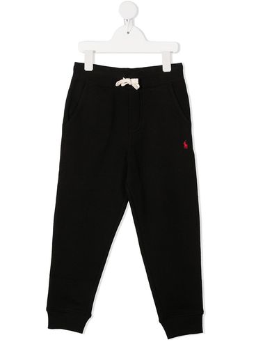 POLO RALPH LAUREN - Pantaloni tuta in cotone nero con ricamo logo