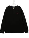 polo ralph lauren - Felpa in cotone nero girocollo con ricamo logo rosso