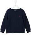 polo ralph lauren - Felpa in cotone blu girocollo con ricamo logo rosso