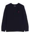 polo ralph lauren - Maglione in cotone blu intrecciato con logo rosso