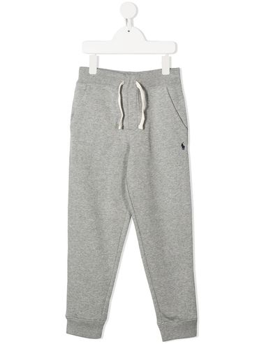 POLO RALPH LAUREN - Pantaloni tuta in cotone grigio con ricamo logo