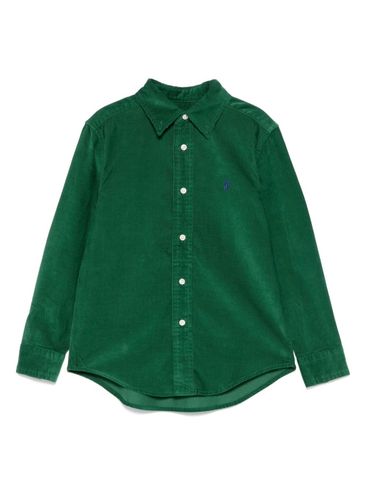 POLO RALPH LAUREN - Camicia in cotone verde a coste con bottoni