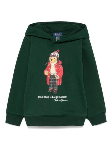 POLO RALPH LAUREN - Felpa in cotone verde con stampa orso e cappuccio