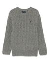 polo ralph lauren - Maglione in cotone grigio intrecciato con logo