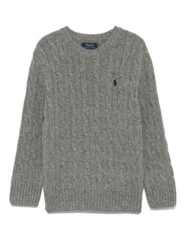 POLO RALPH LAUREN - Maglione in cotone grigio intrecciato con logo