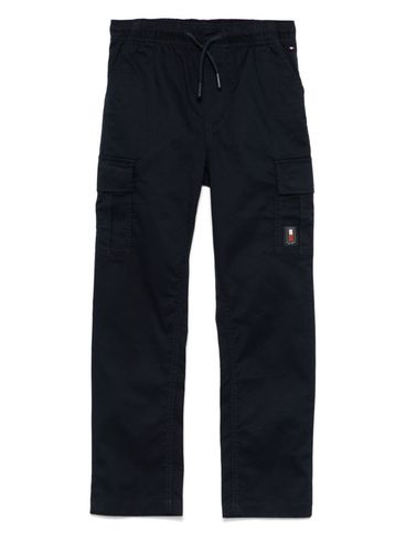 TOMMY HILFIGER - Pantaloni in cotone blu con tasche e elastico