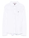 tommy hilfiger - Camicia in cotone bianco con ricamo logo