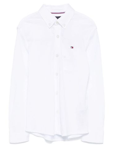 TOMMY HILFIGER - Camicia in cotone bianco con ricamo logo