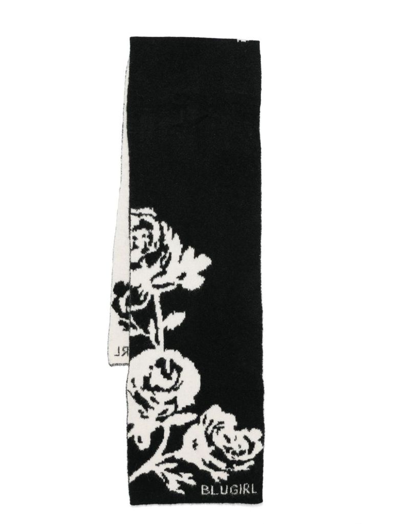 Blugirl Kids' Black And White Roses Scarf