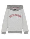 tommy hilfiger - Felpa in cotone grigio con cappuccio e scritta logo