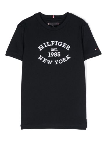 TOMMY HILFIGER - T-shirt in cotone blu con stampa logo frontale