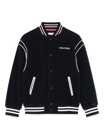 TOMMY HILFIGER - Bomber blu con rifiniture bianche e logo