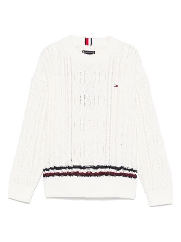 TOMMY HILFIGER - Maglione bianco intrecciato con righe