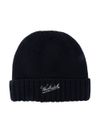 woolrich - Blue ribbed wool beanie with logo embroidery