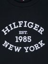 tommy hilfiger - Felpa in cotone blu girocollo con stampa logo bianco - 1