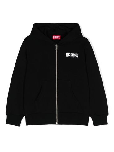 DIESEL - Felpa in cotone nero con zip e logo bianco