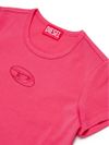 diesel - T-shirt in cotone rosa con ricamo logo - 2