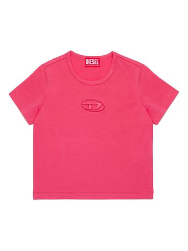 DIESEL - T-shirt in cotone rosa con ricamo logo