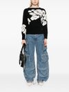 blugirl - Maglione girocollo nero con stampa fiori bianchi - 1