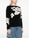 blugirl - Maglione girocollo nero con stampa fiori bianchi - 4