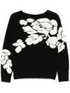 blugirl - Maglione girocollo nero con stampa fiori bianchi