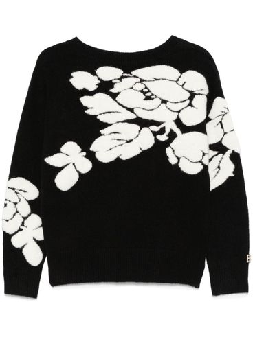 BLUGIRL - Maglione girocollo nero con stampa fiori bianchi