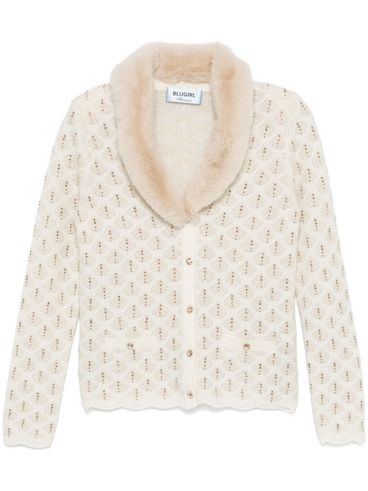 BLUGIRL - Cardigan bianco con pelliccia e strass