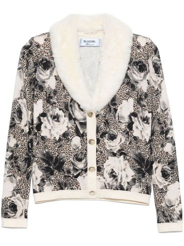 BLUGIRL - Cardigan con stampa fiori e pelliccia