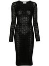 elisabetta franchi - Black midi dress with logo, fitted and semi-transparent