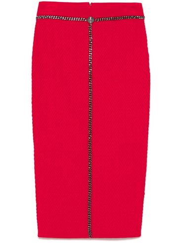 ELISABETTA FRANCHI - Gonna midi in maglia aderente rossa con catena