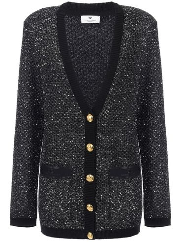 ELISABETTA FRANCHI - Cardigan lurex argento e nero con tasche