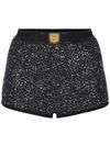 elisabetta franchi - Shorts in misto lana nera e argento con strass