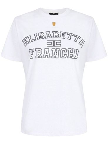 ELISABETTA FRANCHI - T-shirt in cotone bianco con logo nero