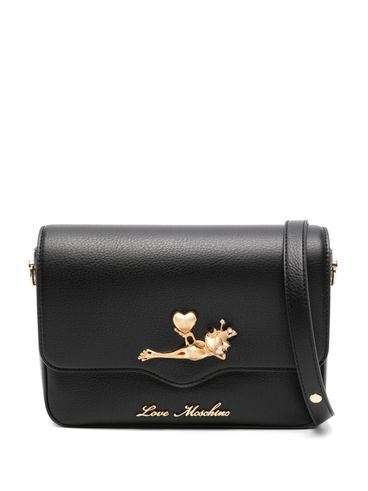 LOVE MOSCHINO - Borsa a spalla in pelle sintetica nera con placca rana