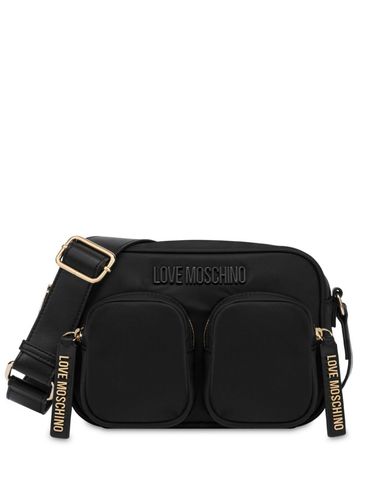 LOVE MOSCHINO - Borsa a tracolla nera in tessuto con tasche frontali