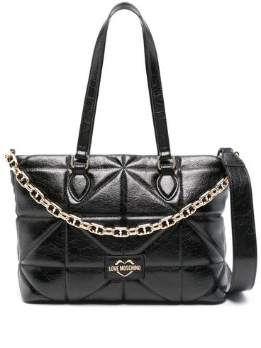 LOVE MOSCHINO - Borsa shopping in pelle sintetica nera trapuntata con catena oro