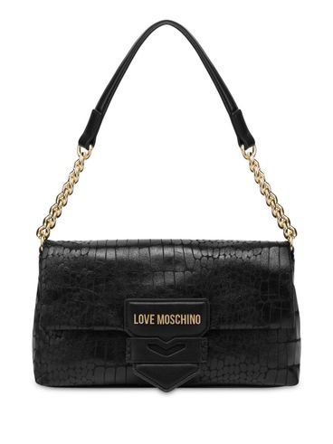 LOVE MOSCHINO - Borsa a spalla in ecopelle nera effetto coccodrillo