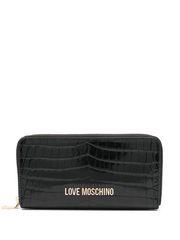 LOVE MOSCHINO - Portafoglio in pelle sintetica nera effetto coccodrillo con logo