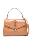 love moschino - Glossy beige crocodile-embossed synthetic leather handbag